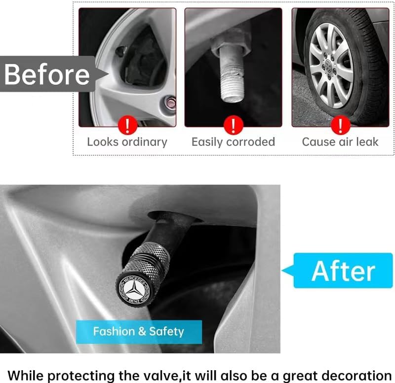 BFIVEANTE Tire Valve Stem Caps for Mercedes-Benz Metal Car Wheel Air caps Auto Valve Stem Caps Accessories 4 Pcs Black - Image 2